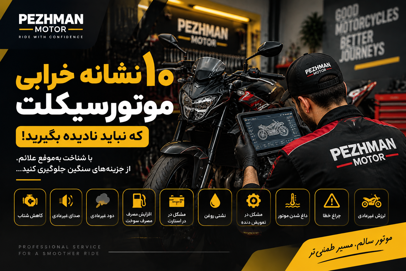 ۱۰ نشانه خرابی موتور سیکلت